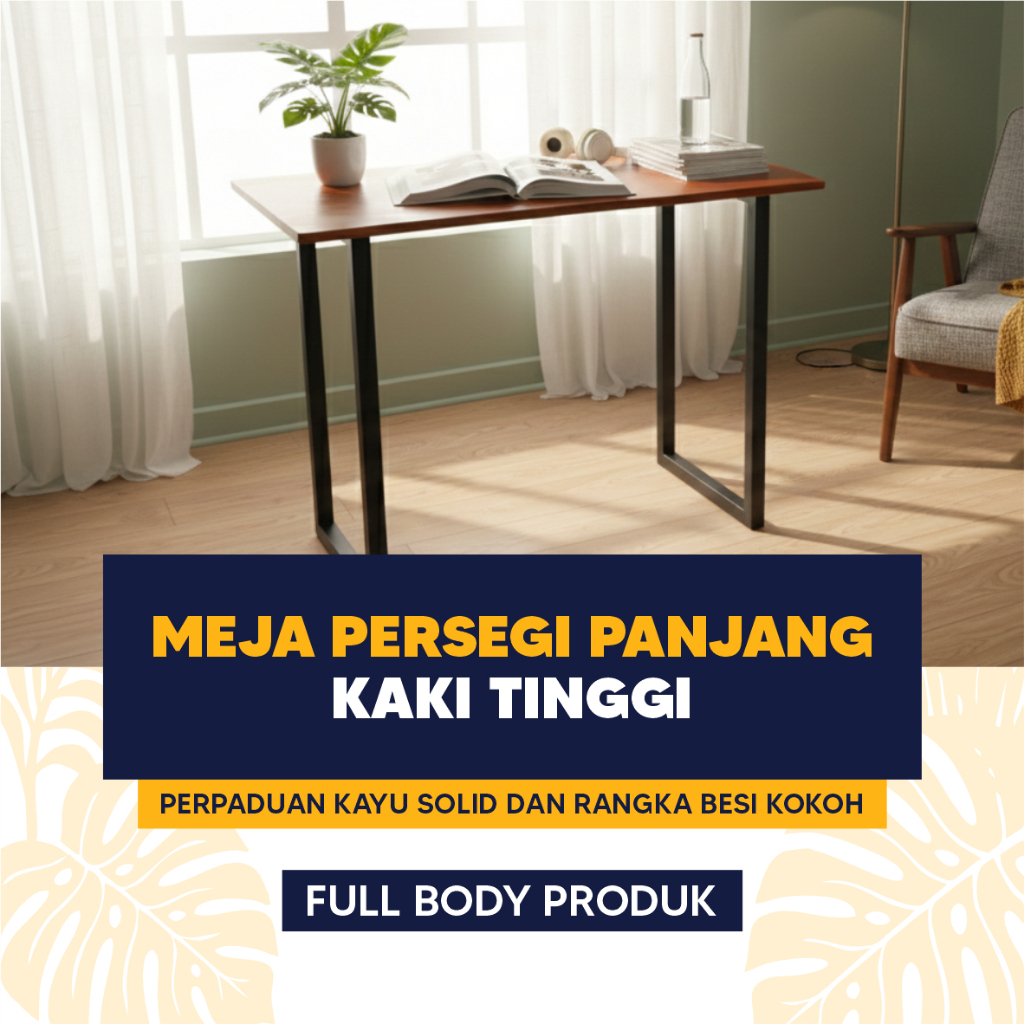 MEJA RAKIT - MEJA KAYU PORTABLE KAKI BESI KOTAK TINGGI 75 CM