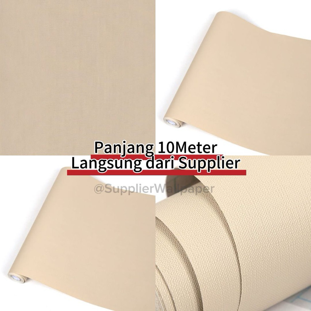 WALLPAPER DINDING 10 METER GRADE A MOTIF CREAM POLOS SERAT 45cm x10Meter Anti air / Premium / Langsu