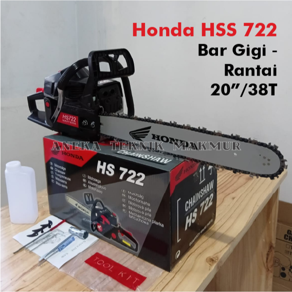 Chainsaw HONDA HS 722 KOMPLIT Bar Gigi + Rantai 20"/38T Siap Pakai Mesin Potong Gergaji Pohon Senso