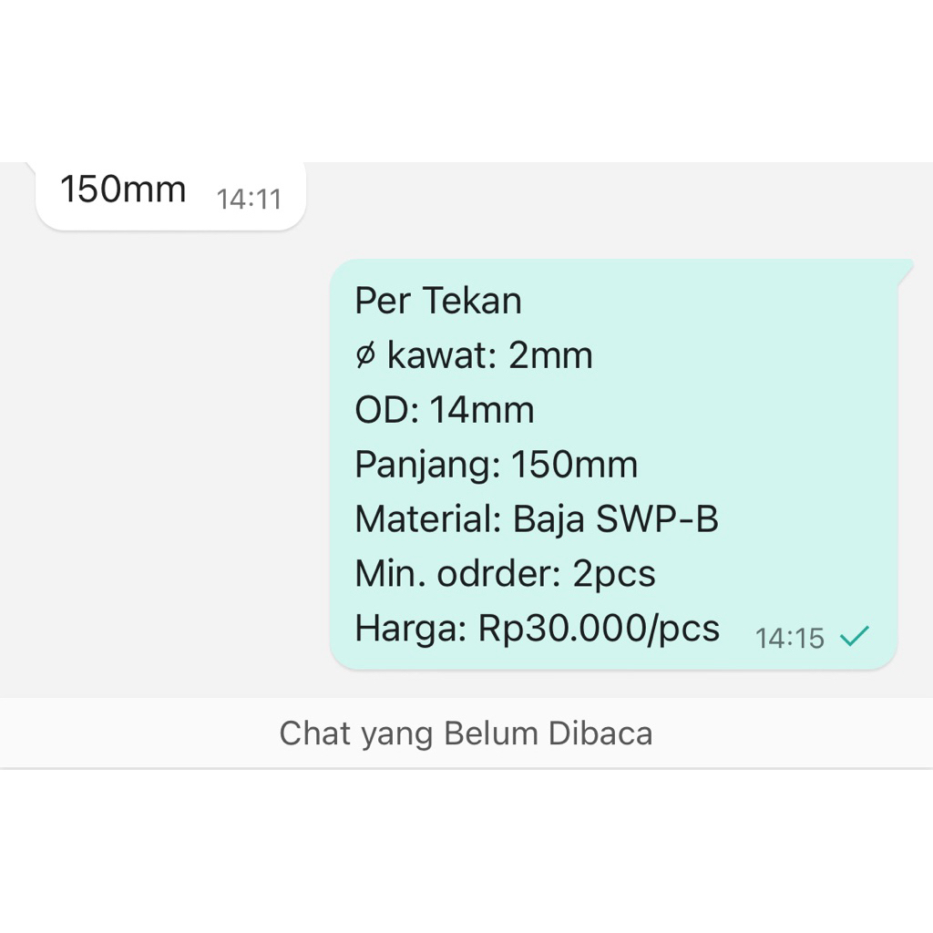 Per Spring Pegas Tekan OD 14mm Kawat 2mm Panjang 150mm Baja