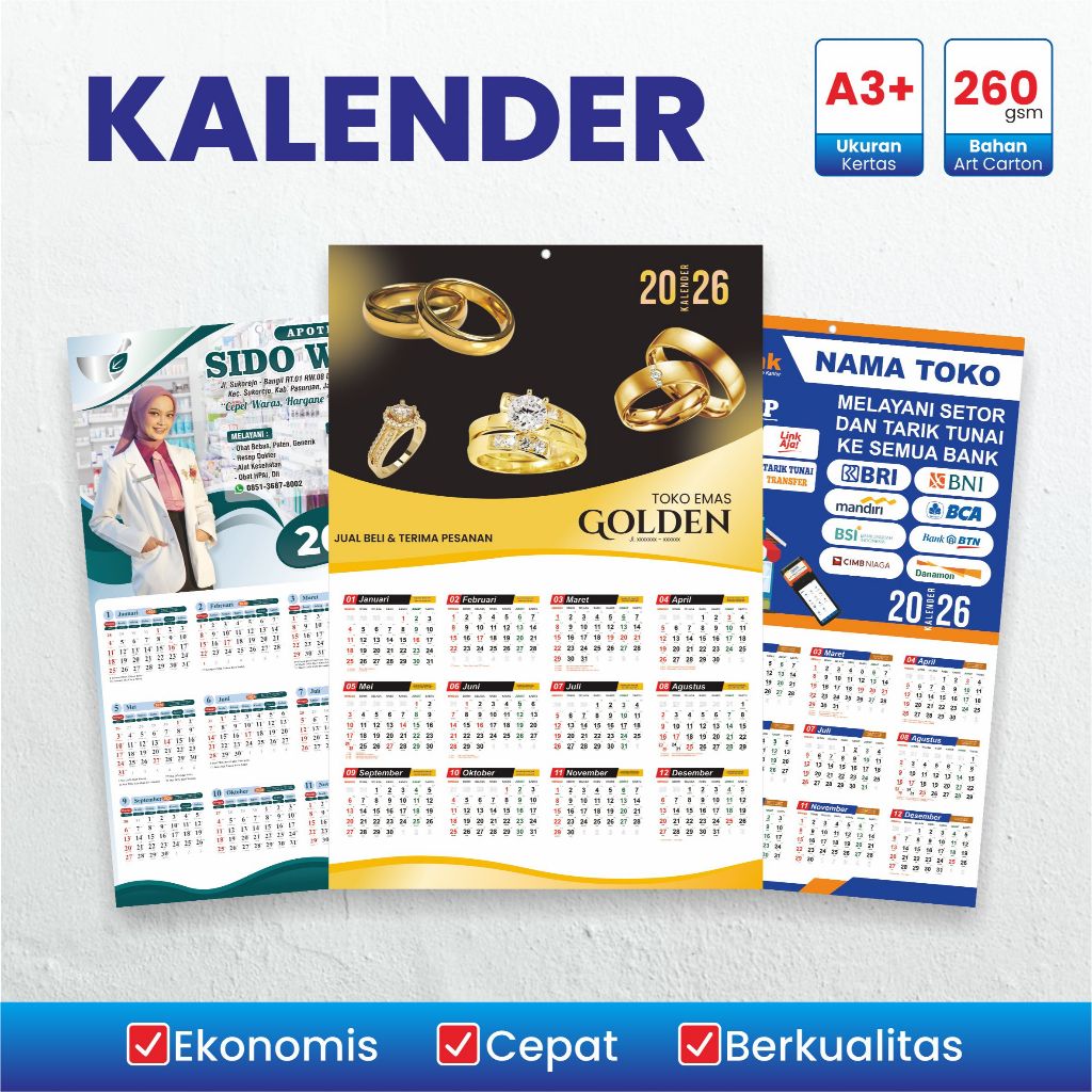 KALENDER 2026 CUSTOM A3+ HIJRIAH, KALENDER AGEN BRILINK, SEKOLAH, TOKO, WARUNG, DLL