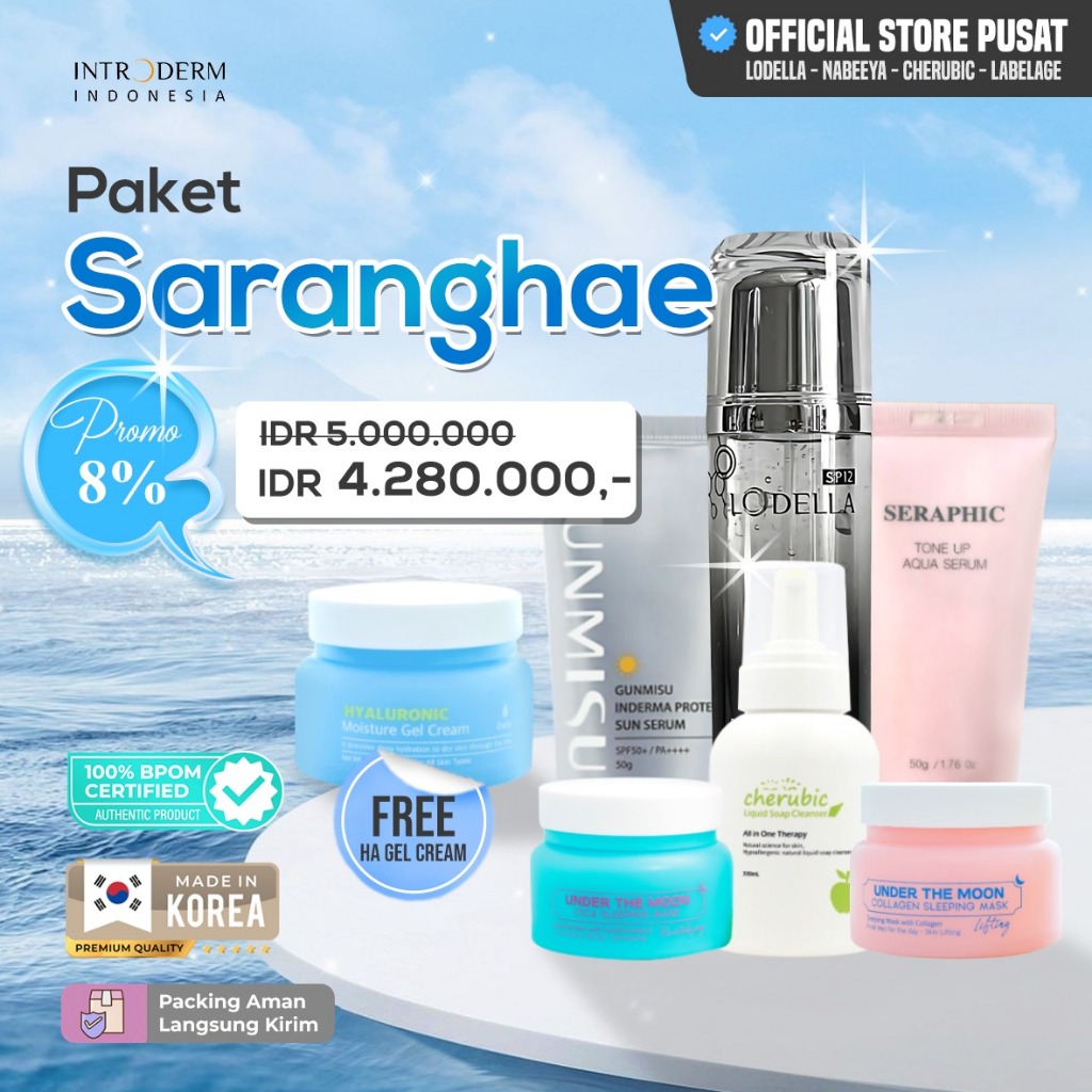 Introderm Indonesia | PROMO PAKET Saranghae Lodella Sun Serum Seraphic Cherubic Nabeeya Cica/Collage