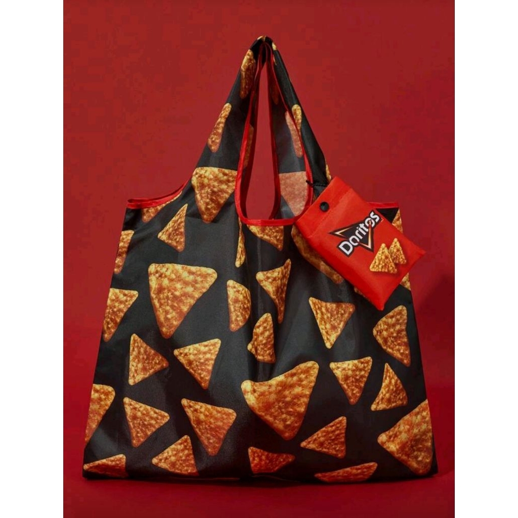 Doritos X SHEIN 1pc Foldable Corn Chips Pattern Shopping Bag With Small Pouch, Handbag With Pearl Ch