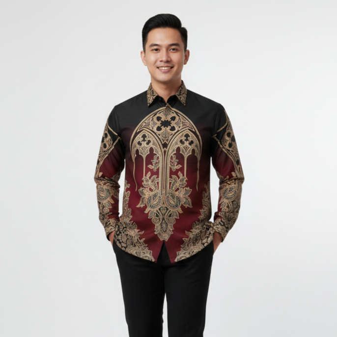 Batik arwinda Mahogamy Kemeja batik lengan panjang pakai puring