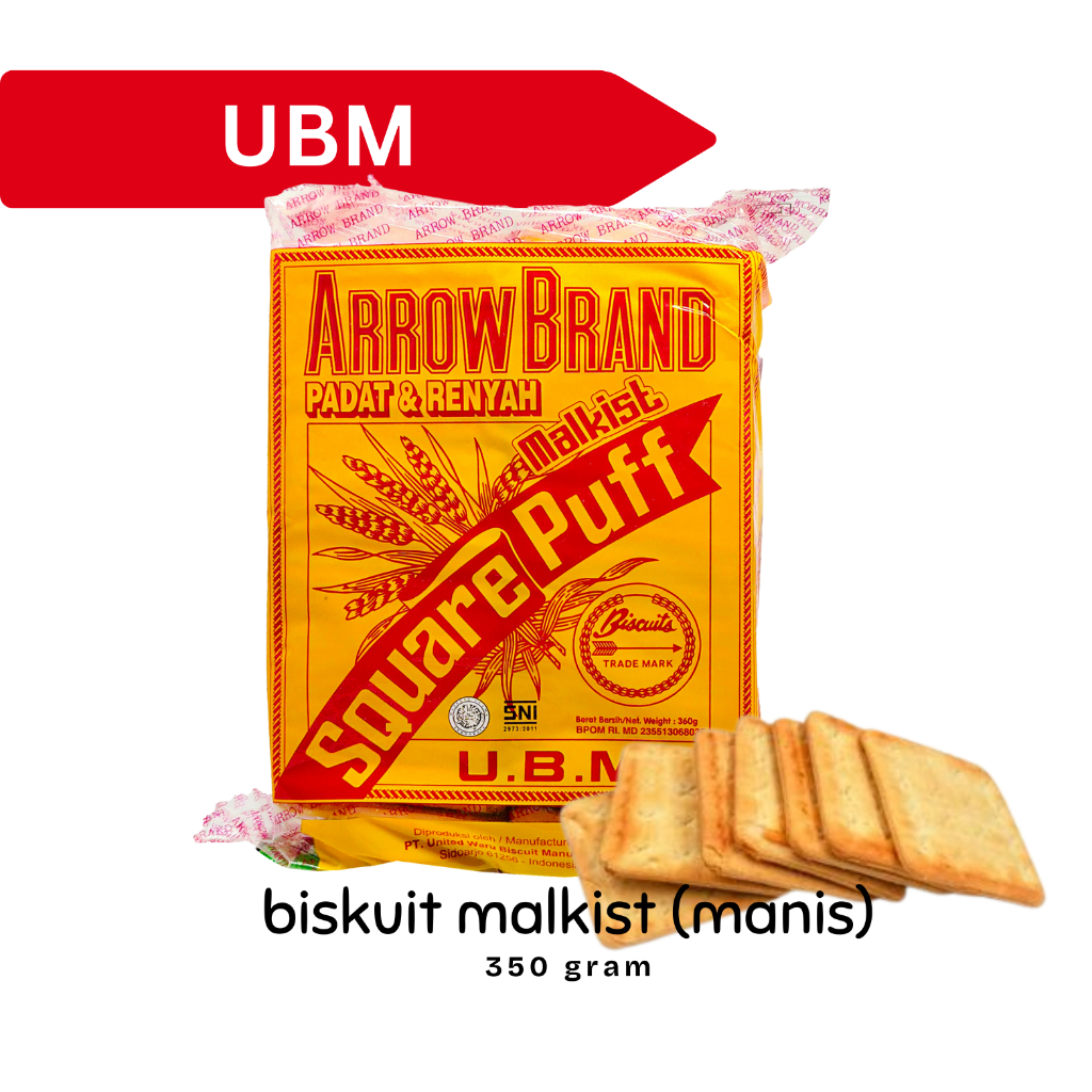 BISKUIT UBM ARROW BRAND MALKIST SQUARE PUFF MANIS 350 GRAM KRAKERS CRACKERS CAMILAN