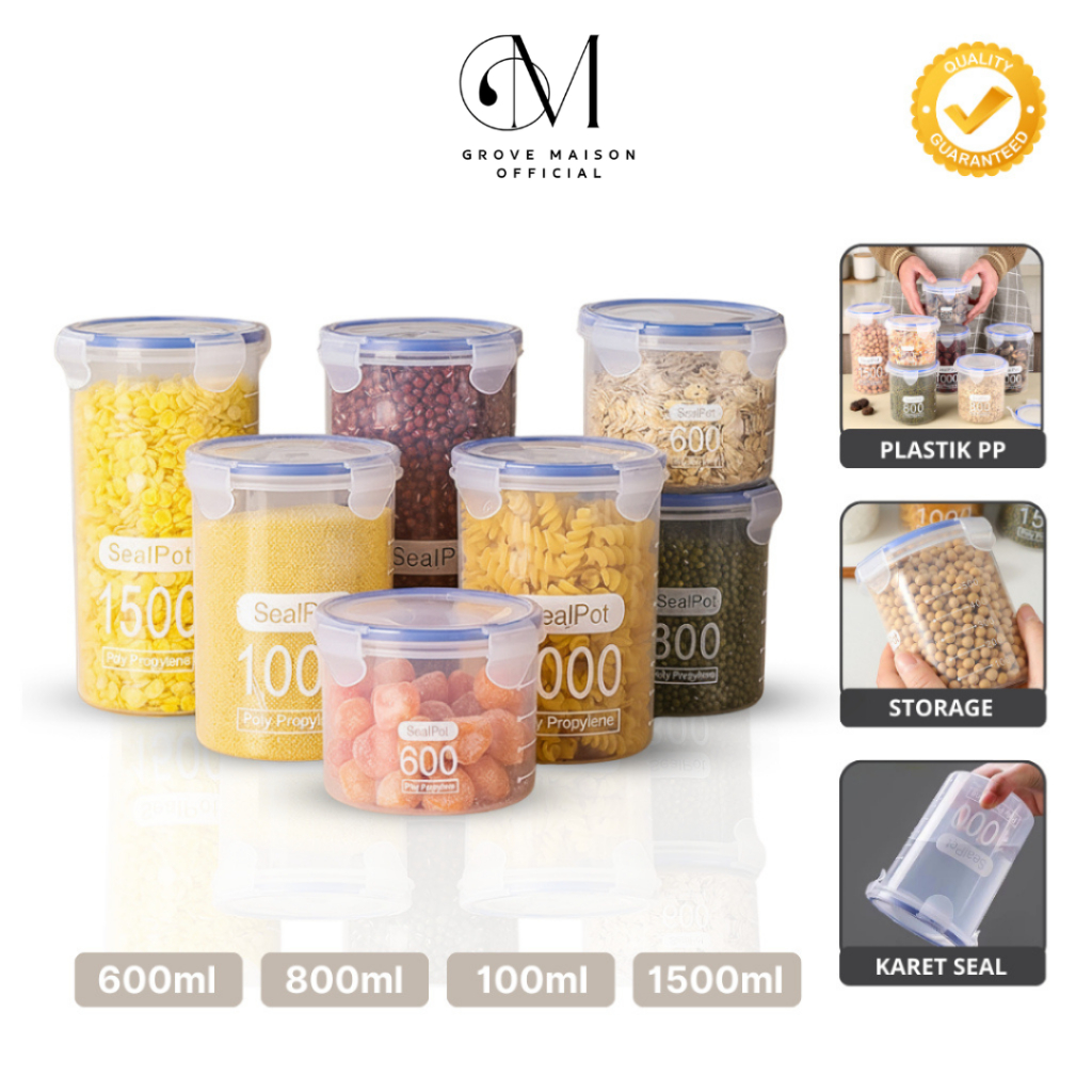GROVE MAISON Toples Plastik Bulat / Toples Tabung / Toples Serbaguna Kedap Udara / Penyimpanan Makan