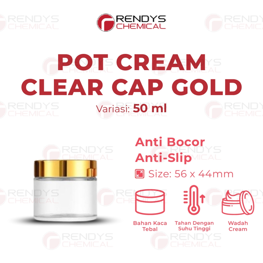 Botol Pot Cream cap gold Kaca Clear 50ML / Jar Kaca Tutup gold Clear 50ML / Boto Pot Cream Bening Tu