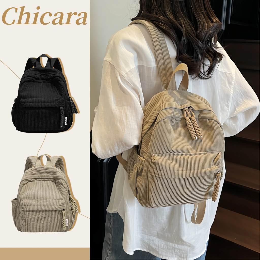Tas Sekolah Wanita Corduroy Modis Dan Serbaguna Tas Ransel Siswa Korea Gaya Kulia Backpack Minimalis