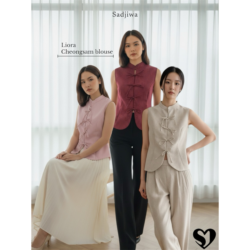 Atasan Wanita Cheongsam Imlek Modern Elegan Tanpa Lengan Sadjiwa Liora