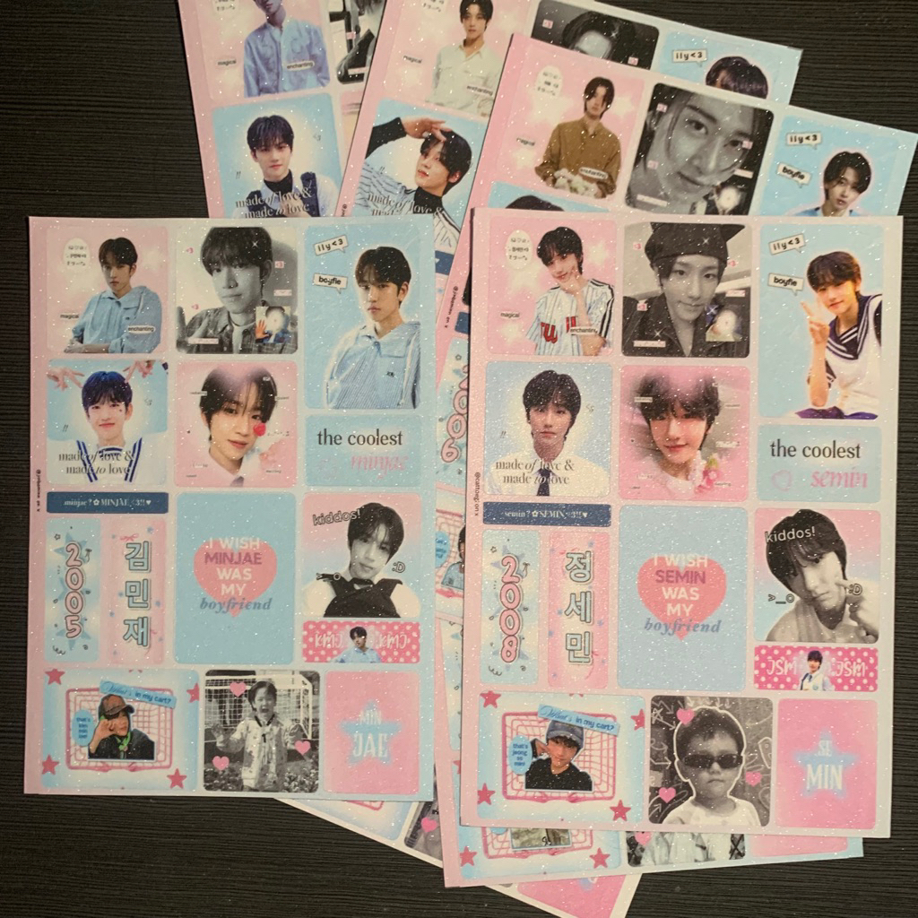 Glitter sticker sheet IDID Newkids fankit fanmerch fanmade Starship unofficial Minjae Semin Seok Jun