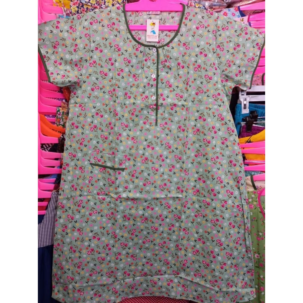 Daster Bahan Katun Lokal Jepang Pretty Girl Lengan Pendek Adem Cantik Tebal Premium Bunga Tidur Hami