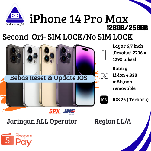 IP 14 PRO MAX 128GB | 256GB | 512GB FULLSET MULUS BEBAS RESET