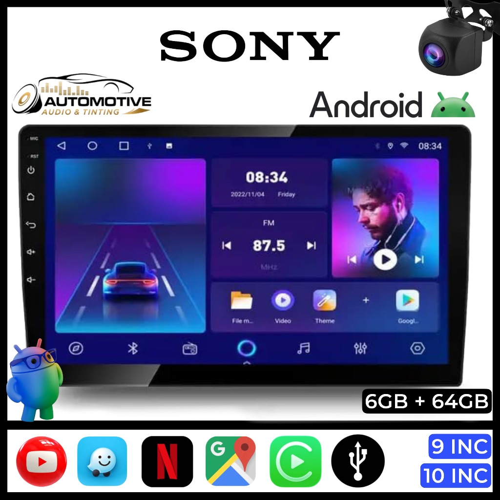Sony Android Player Mobil 9/10 Inch | 6GB RAM + 64GB ROM | Head Unit GPS Bluetooth WiFi