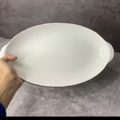 Piring Saji Oval Kuping List Hitam Keramik Premium Satuan