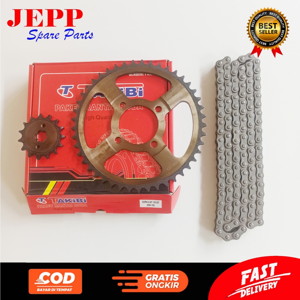 TAKIBI PAKET RANTAI RODA SUPRA X 45T 15T/45T 428H-120L / GEAR PKT SUPRA 45