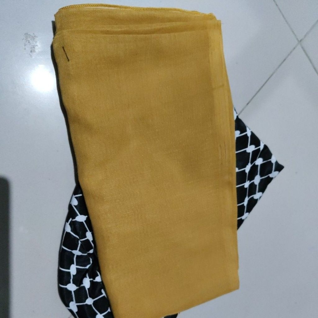 Jilbab PNS Mustard Segiempat Paris Premium Hijab Dinas Khaki Muda Kerudung ASN Nyaman Instan - Segi4