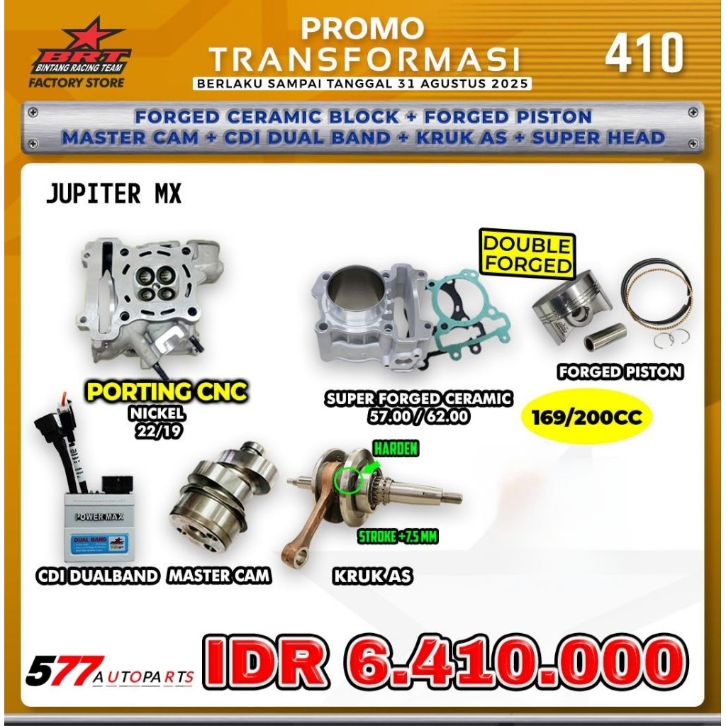 Paket BRT Bore Up Jupiter Mx 57mm 62mm 169cc 200cc