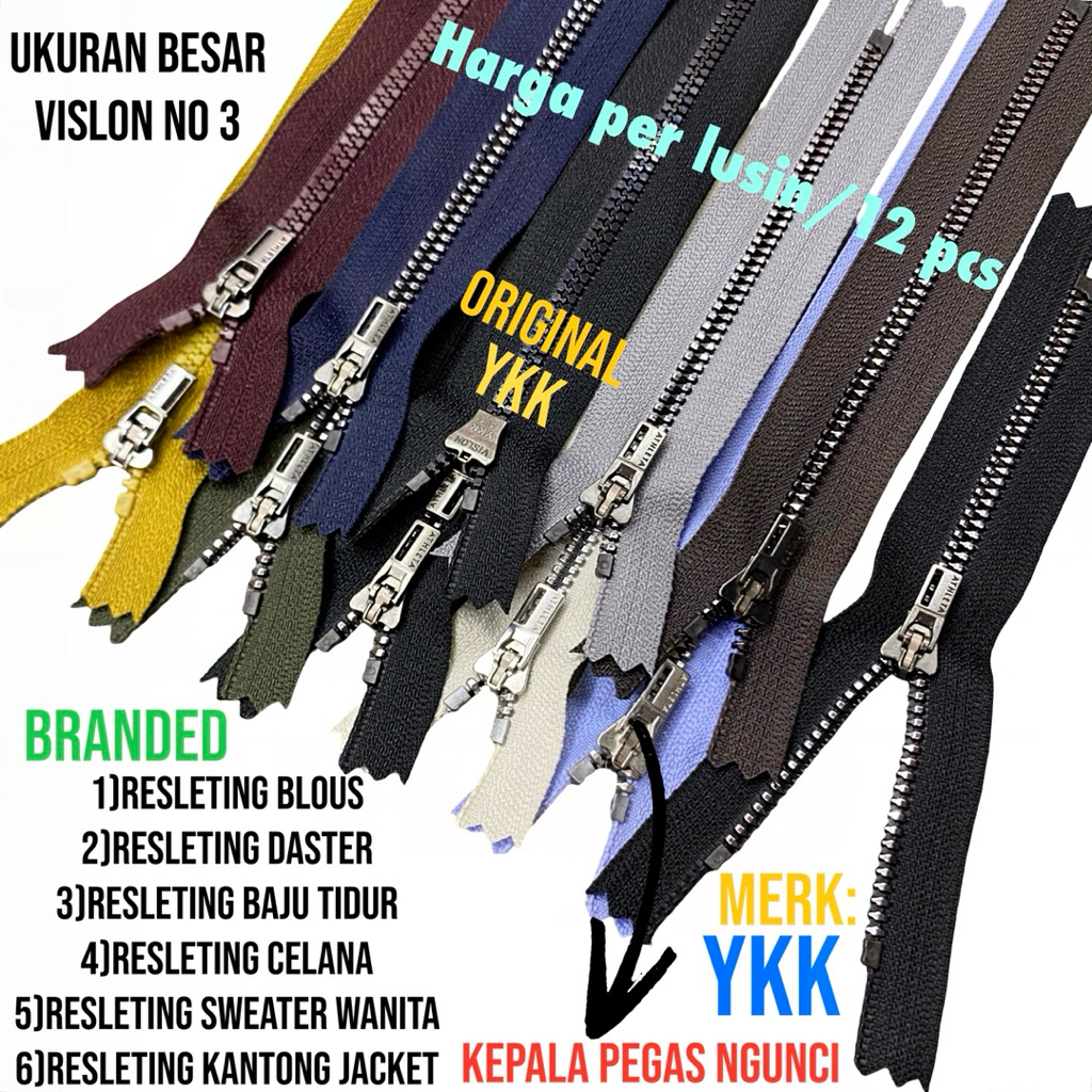 harga satu lusin resleting multifungsi vislon no 3 merk YKK&IDEAL