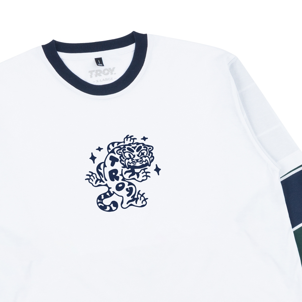 Troy Company Double Sleeve Longsleeve Tshirt White Navy Crouch Tiger - Kaos Putih Navy Lengan Panjang DSD 3509