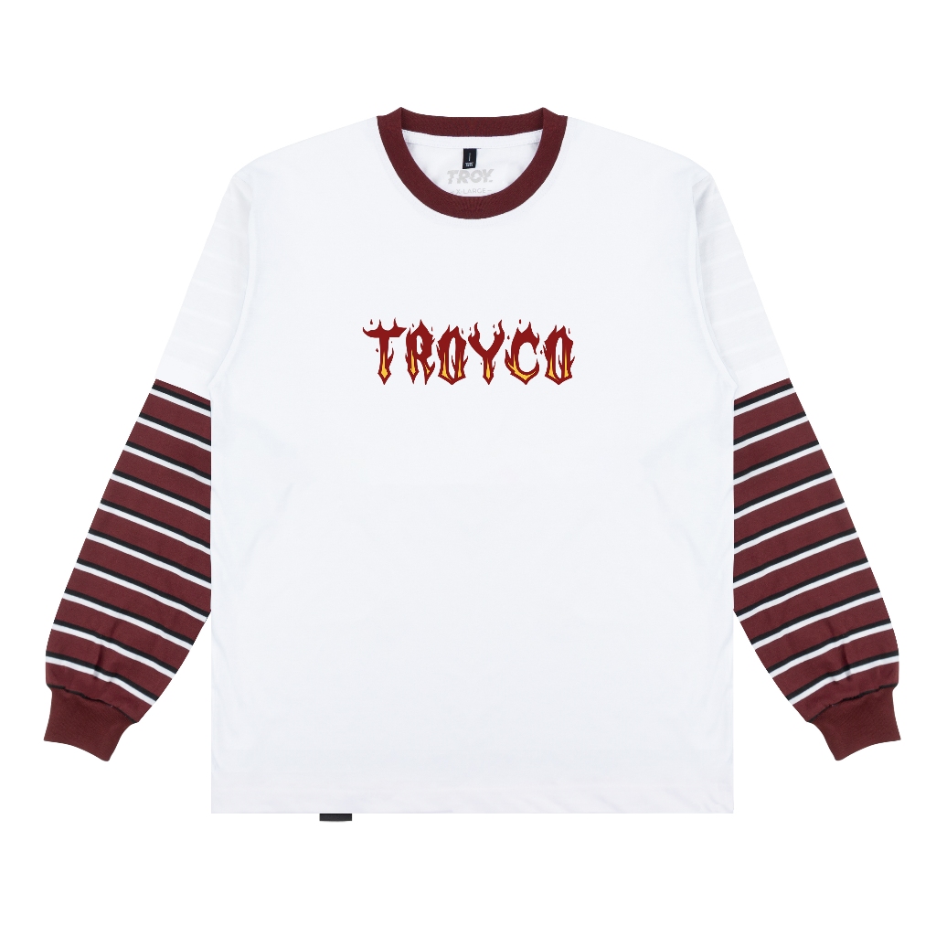 Troy Company Double Sleeve Longsleeve Tshirt White Maroon Dance Fire - Kaos Putih Maroon Lengan Panjang DSD 3512