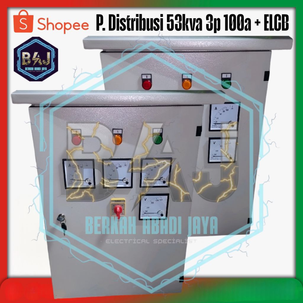 panel distribusi 53kva 3phase 100a + elcb 4p 25a