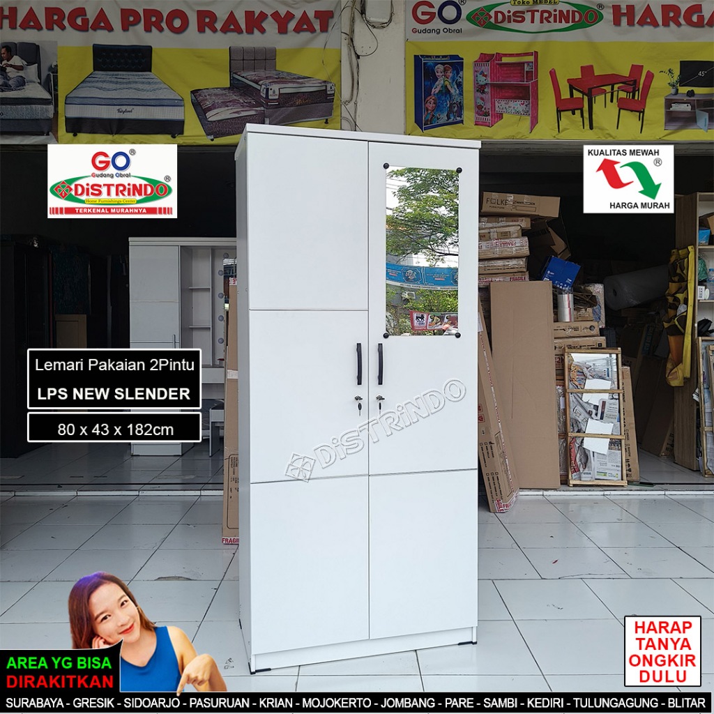 DISTRINDO Lemari Pakaian 2Pintu + Cermin Rias / Lemari GAMIS 2Pintu