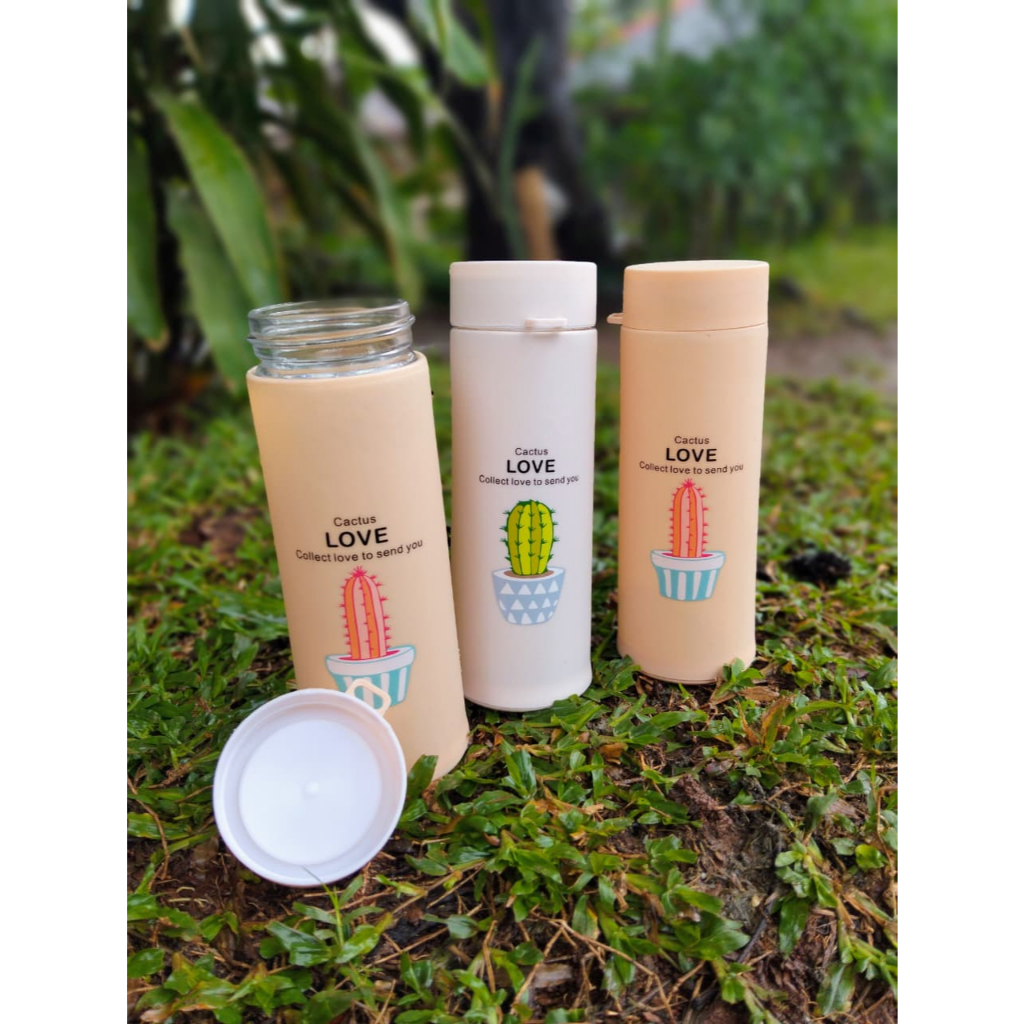 Botol Kaca Tumbler Motif Tanaman Cactus Kaktus - Tumbler Kaca