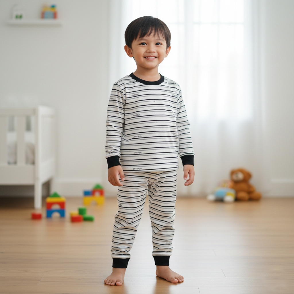 Baju tidur anak- Motif garis-garis simple - kain double knitt halus tebal ramah anak - Prestige kids