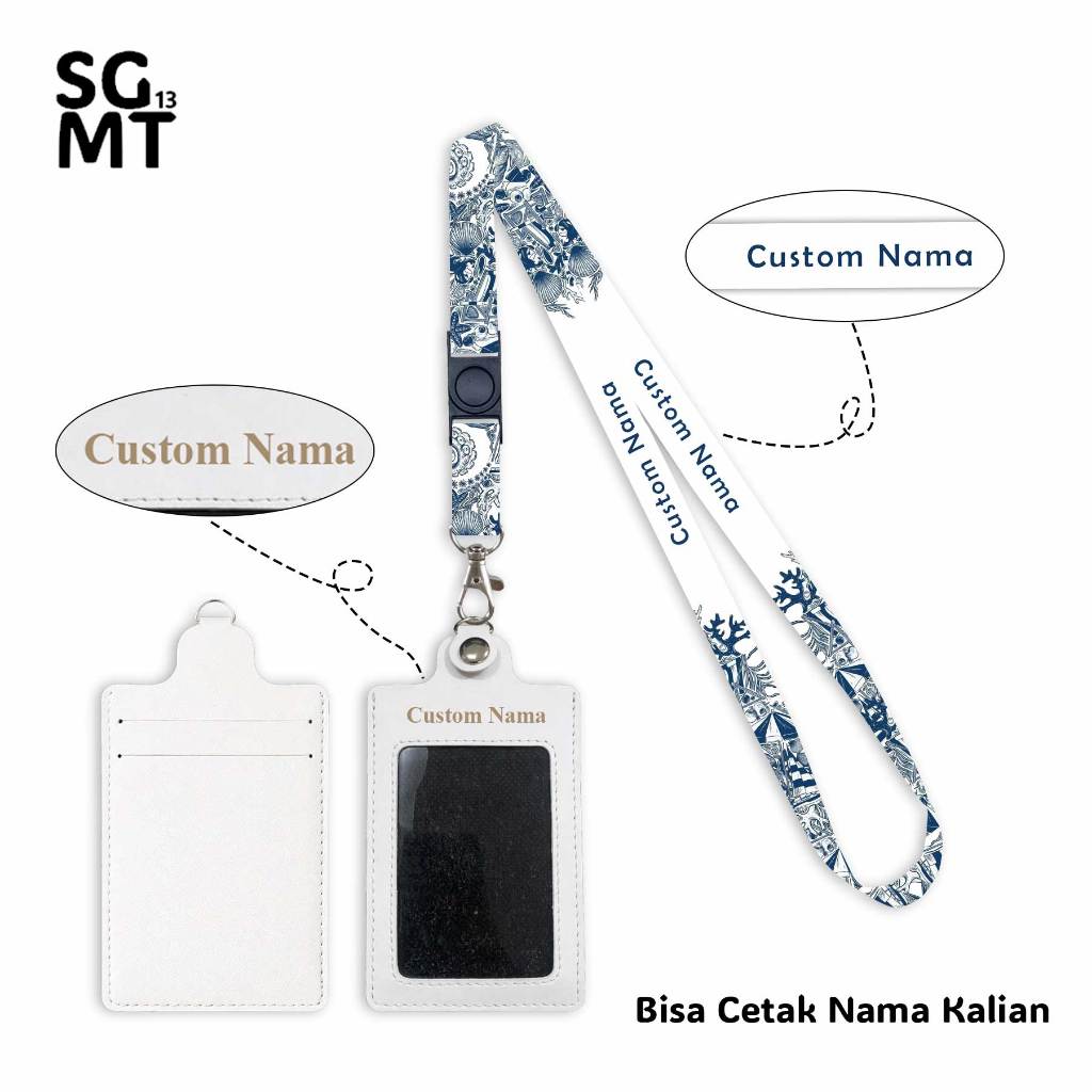 Id Holder Leather Custom + Lanyard Custom Nama - Gantungan Tali Lanyard Grafir 1,5 cm Satuan P3
