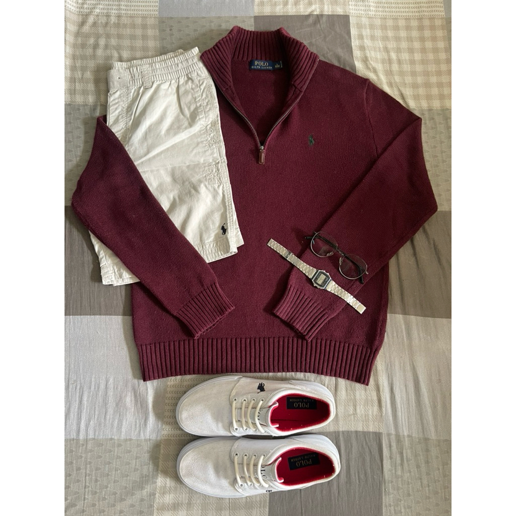 2 pcs HalfZip RL Maroon & Kemeja Oxford Black Tricolour