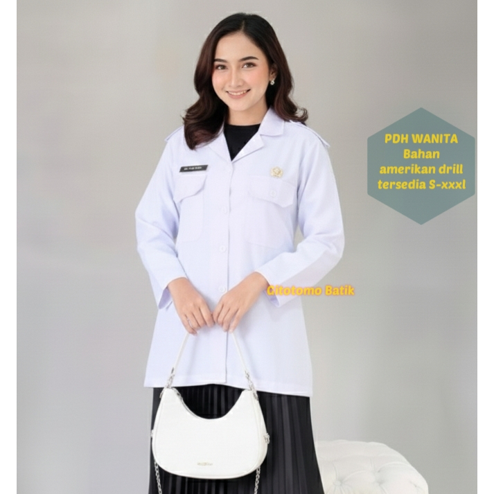 BLOUSE PDH PUTIH WANITA  LENGAN PANJANG / BAJU WANITA ASN PUTIH / SERAGAM GURU BLUS PPPK