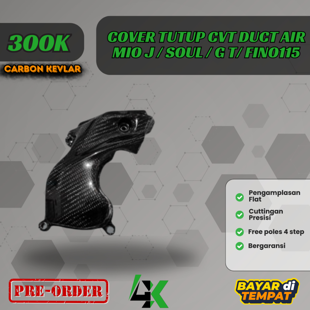 Cover Tutup CVT Duct Air/ Keongan Mio J Soul GT Fini 115 Carbon Kevlar / Karbon Fiber