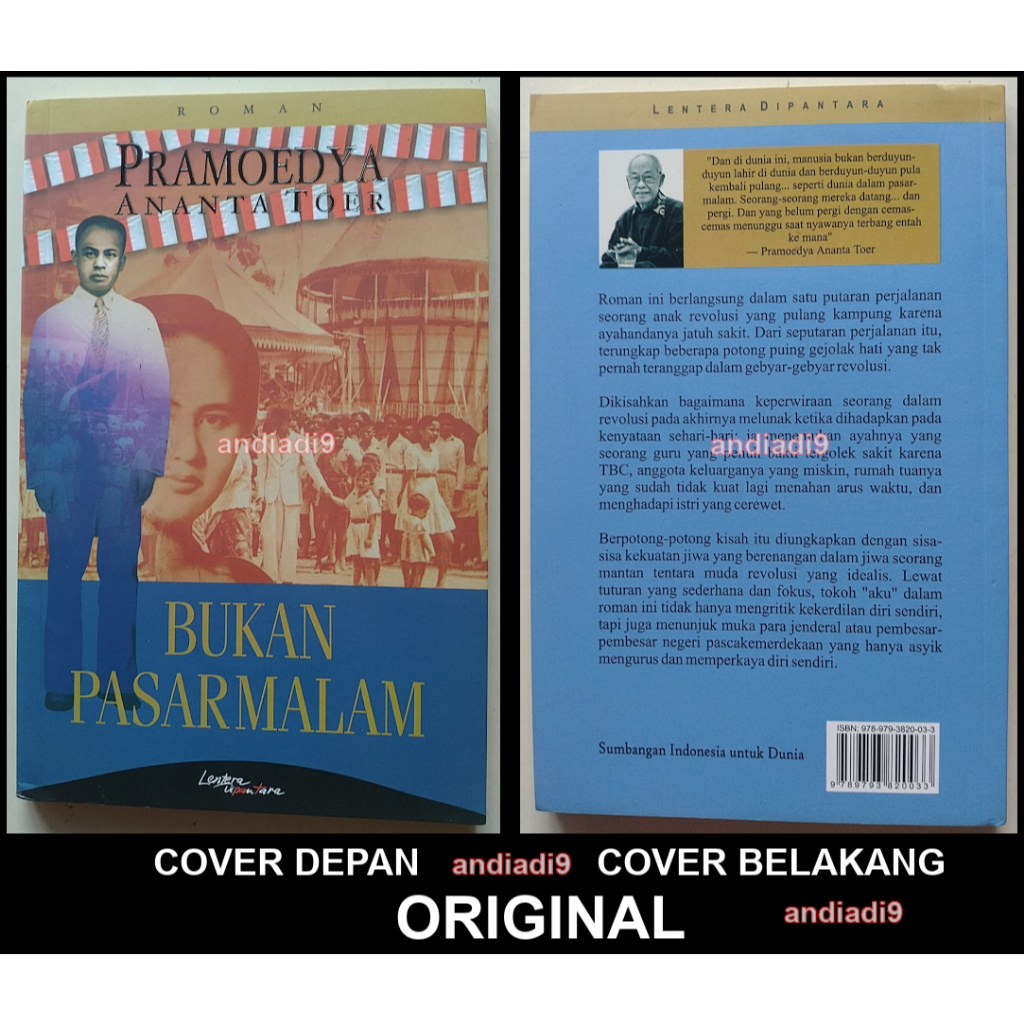 BUKU ROMAN PRAMOEDYA ANANTA TOER BUKAN PASAR MALAM ORIGINAL ASLI COVER DEPAN HURUF PRAMOEDYA ANANTA 
