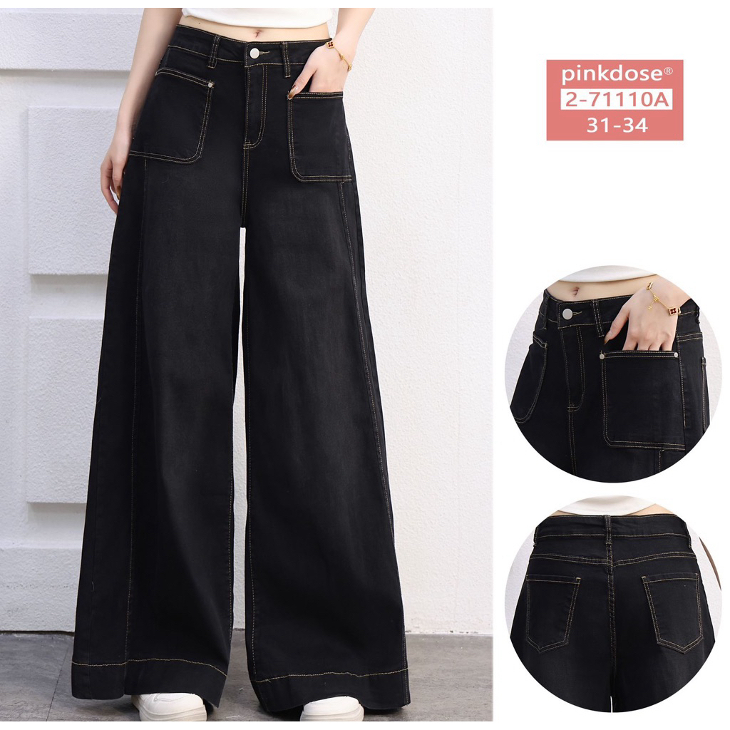 [Evasabrina88]Celana Kulot Skena SoftJeans Wanita Saku Tempel Depan Pinkdose Jeans