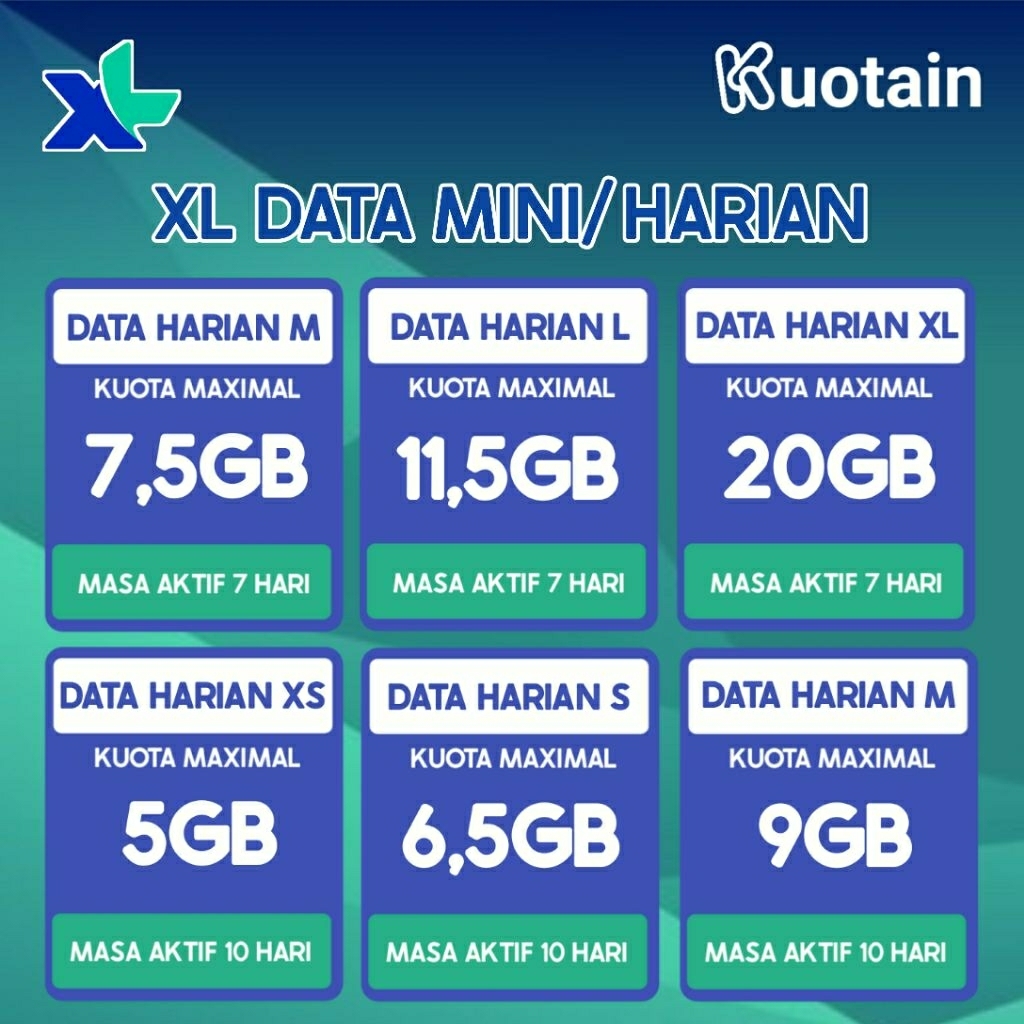 Kuota XL Data Mini/Kuota XL Data Harian/Kuota Data XL 7Hari/Kuota Data XL 10 Hari