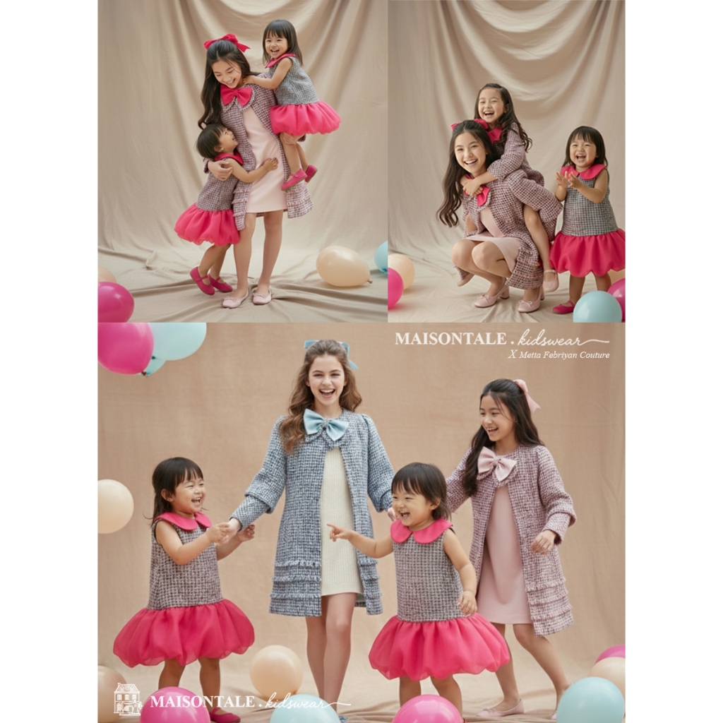 PO Tweed Set : Outer Coat Dress & Skirt for Teens and Adults, Party-Color Balloon Tweed Dress Anak -