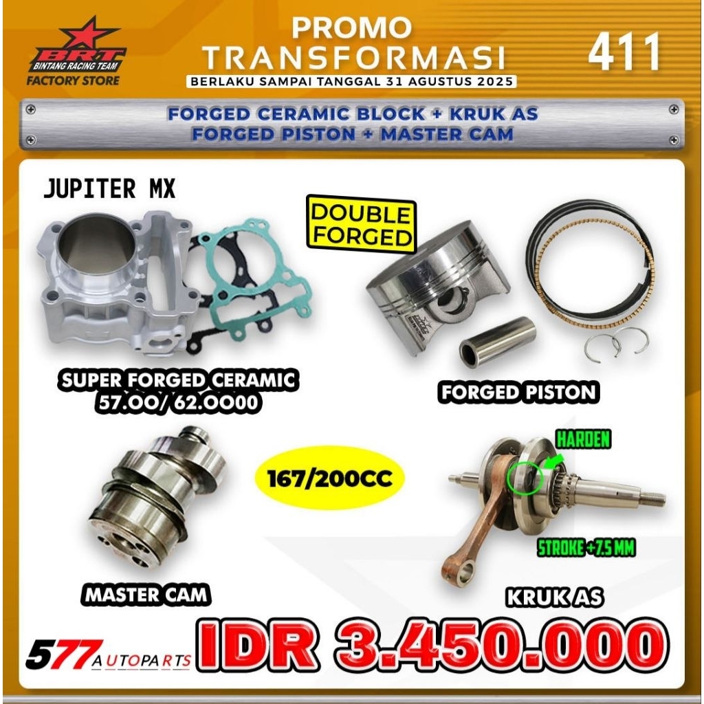 Paket BRT Bore Up Jupiter Mx Blok, Piston, Kruk As, Master Cam