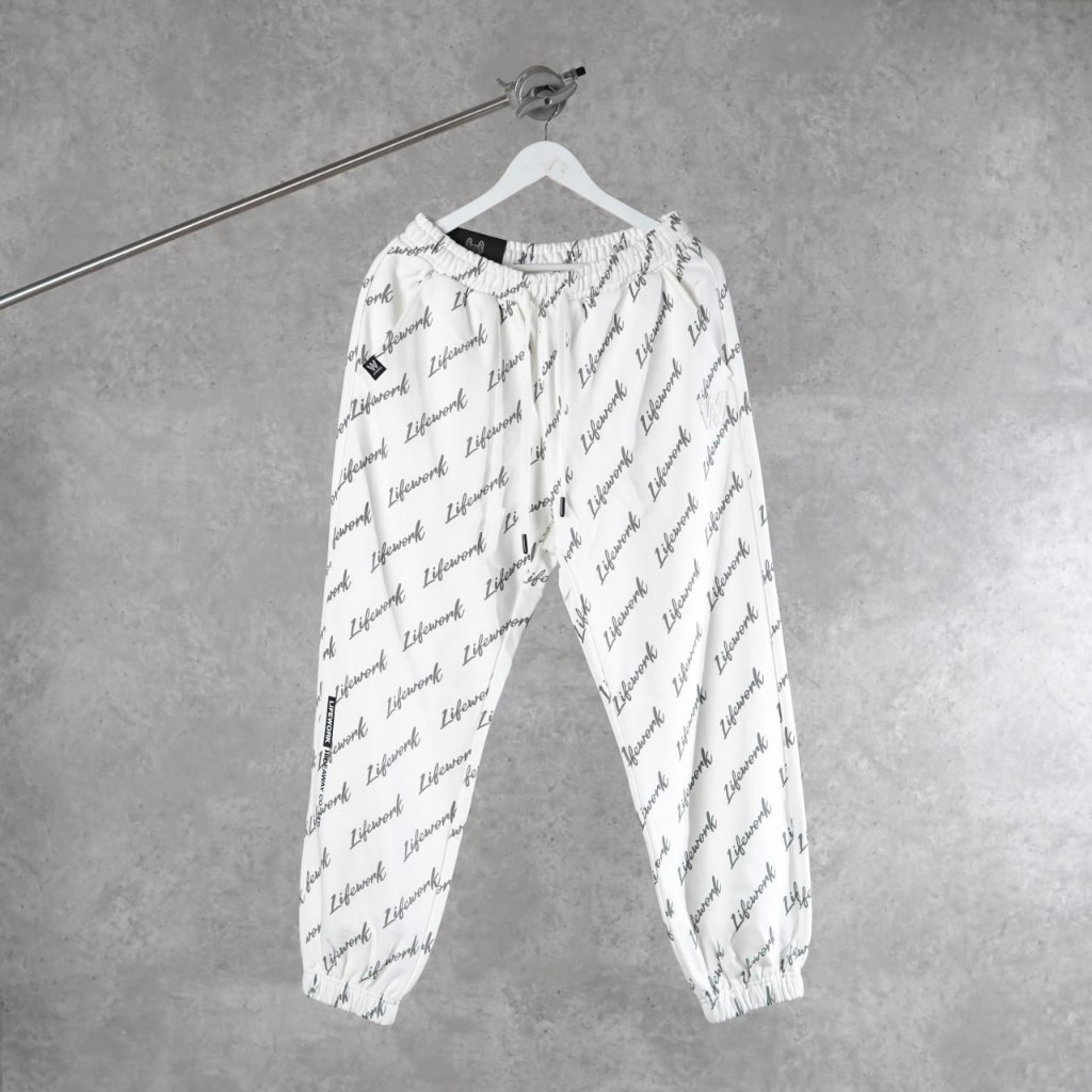 Celana LIFE WORK ALL OVER TEXT GREY WHITE JOGGER PANTS 100% ORIGINAL