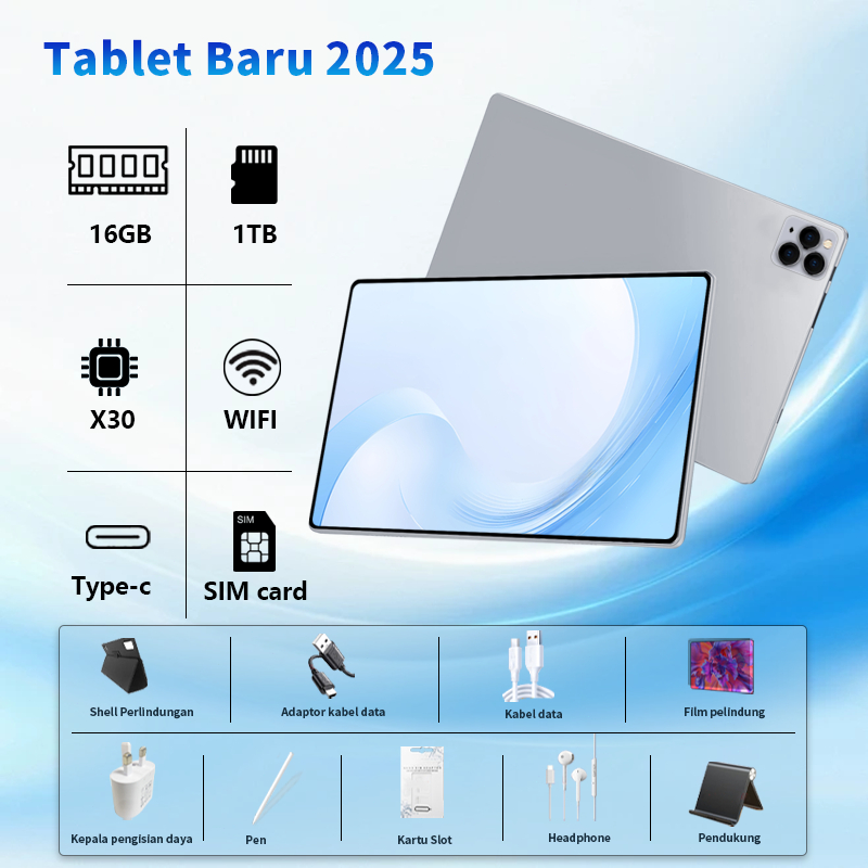 Tablet terbaru x95, 10.8 inci layar hd tinggi, 16GB RAM+1TB ROM, mendukung sim, 5G, tablet multifung