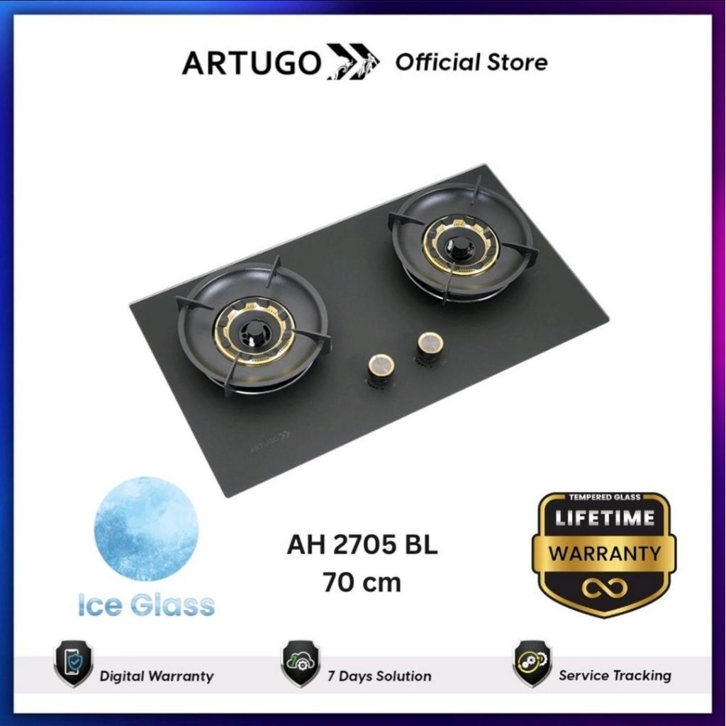 KOMPOR TANAM 2TUNGKU ARTUGO 2750BL KACA KOMPOR TANAM 2 TUNGKU KACA
