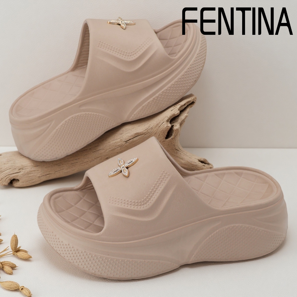 FENTINA Sandal Wanita Wedges Kekinian Sandal Fuji Korea Sandal Slop Jelly Wanita Ringan Empuk