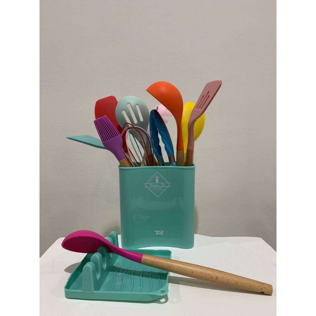TRITU Utensil Set Sutil 13 Pcs Silikon Peralatan Memasak Spatula Silicone Rainbow