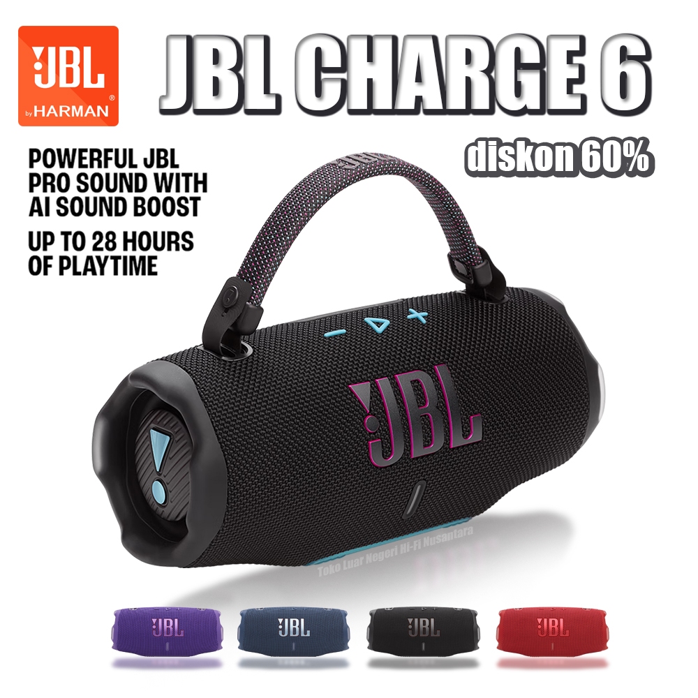 JBL Charge 6 original 100% Bluetooth Speaker IP68 28H Playtime Waterproof Garansi 1 tahun Black blue
