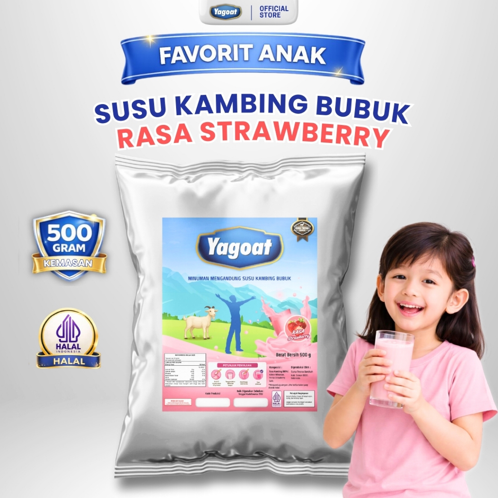 YAGOAT - Susu Kambing Bubuk Rasa Strawberry 500 gr Favorit Anak