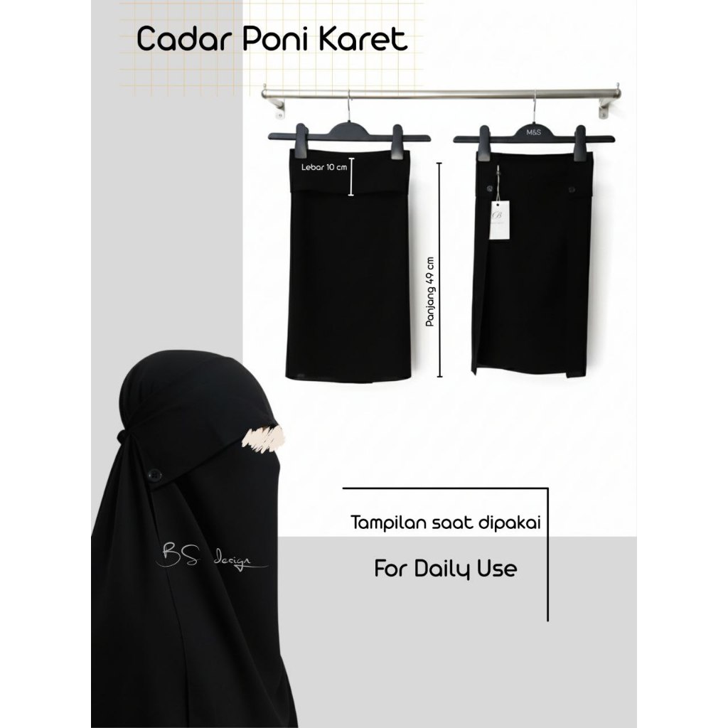 CADAR PONI KARET BENANGSARI | CADAR PONI INSTAN | CADAR HITAM | NIQAB JETBLACK | NIQAB AKHWAT | CADA