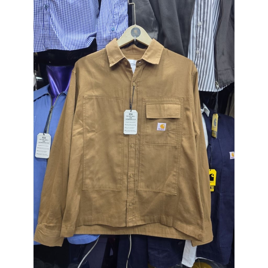 CHT Kemeja Pria Outer Workshirt Kantong Kargo Lengan Panjang Bahan Kanvas Pola Reguler