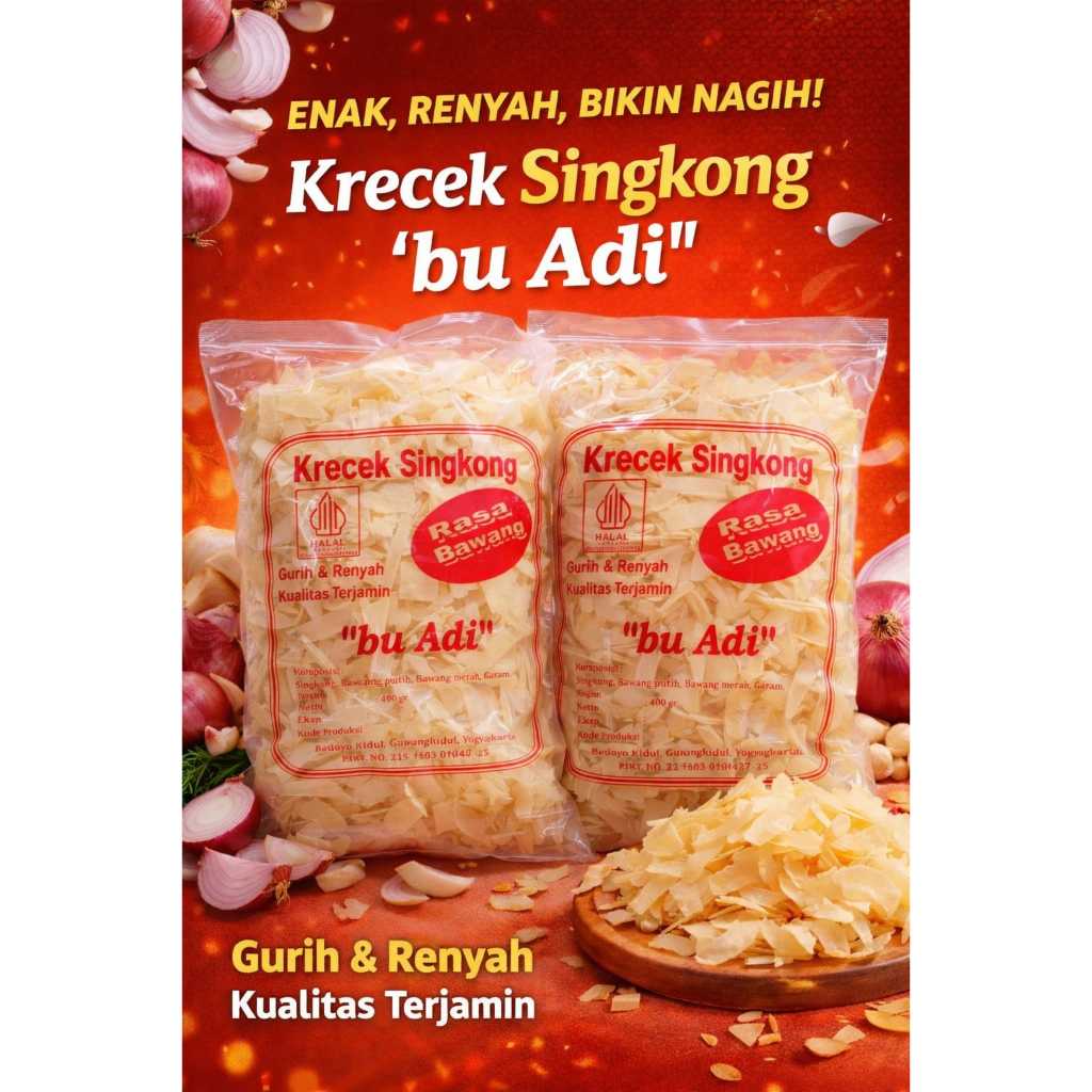 Krecek Singkong Merek Bu Adi/Krecek Telo/Manggleng/Thathakriak Rasa Bawang Khas Gunungkidul berat 40