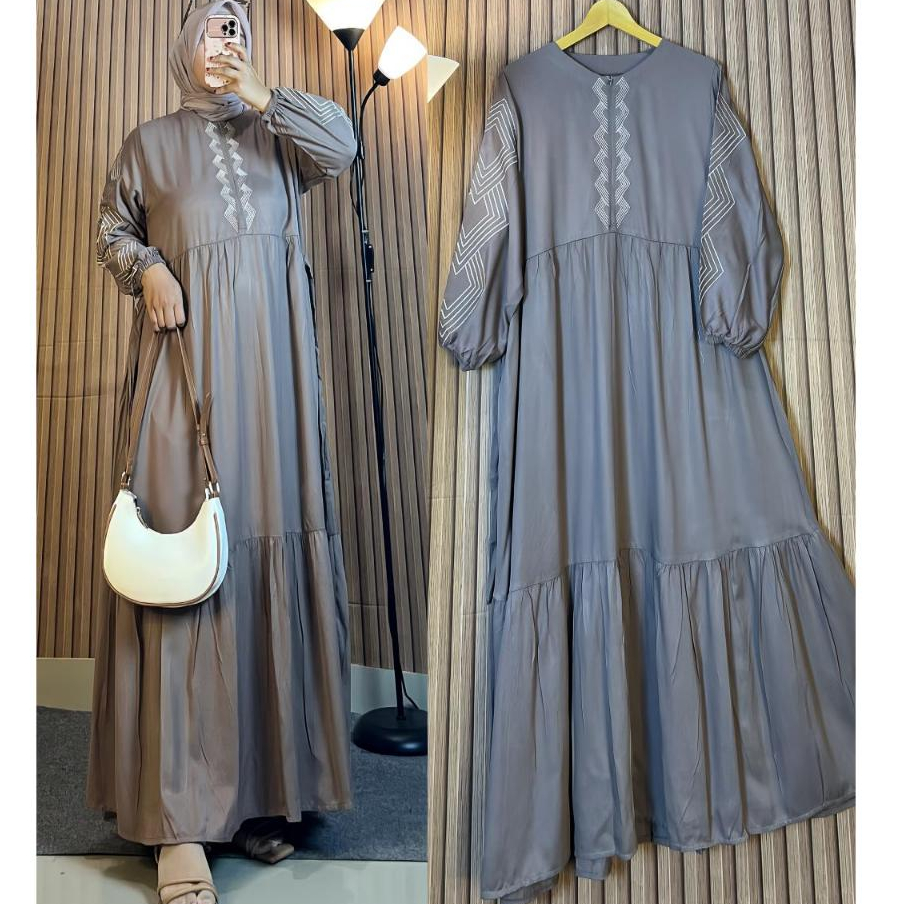 Dress Aura Jumbo Gamis Bordir Rayon Premium