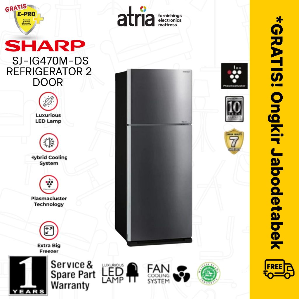 Sharp Kulkas 2 Pintu SJ-IG470M-DS Grand Vetro Dark Silver 397L