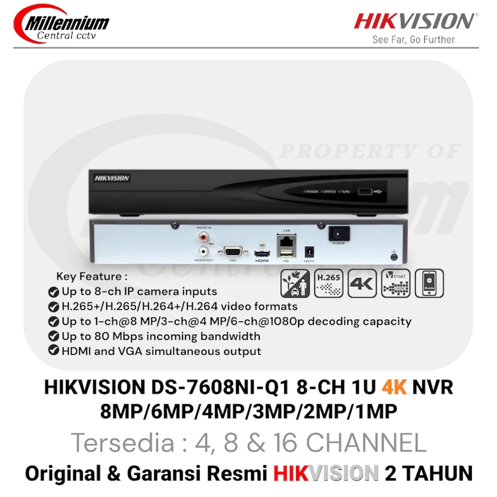 NVR HIKVISION 8 CHANNEL 7608 Series Support ONVIF Up to 8MP